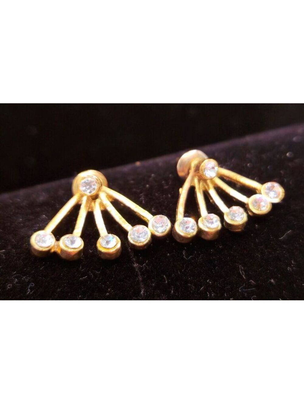 Vintage Gold Tone Fan Ear Jacket Earrings Stud Back Statement Fashion Jewelry